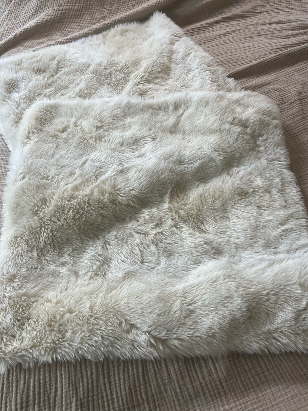 Restoration Hardware Cream Faux Fur Pillow Covers 26x26 Euro Sham